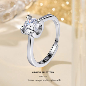 Moissanite Ring Geometric Four Prong Hollow Zircon <b>Simulated</b> <b>Diamond</b> Open Band For Women Engagement Jewelry - Product Image 3
