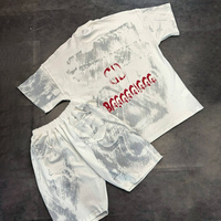 Ensemble 2 pièces personnalisé par le fabricant : T-shirt et short imprimés DGT, style vintage délavé, pour homme