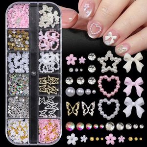 12-Grid Long <strong>Strip</strong> Box 3D Nail Art Decorations Bowknot Heart Five-Petal Flower Pearl <strong>Resin</strong> Plastic Butterfly Nail Charms Alloy - Product Image 1