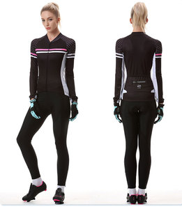 Nouvel arrivage : Ensemble de maillot de cyclisme personnalisé pour femme, manches longues, respirant et léger, avec short rembourré et poches arrière - Product Image 1