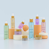 Benutzer definierte matti erte Creme Glas Holzglas rosa Pump flasche Serum Tropfer Paket Kosmetik flaschen mit Bambus deckel gesetzt