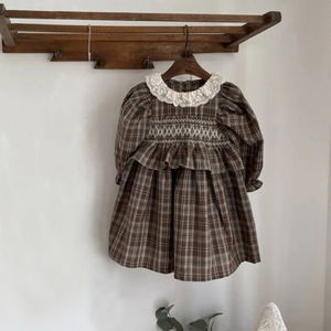 Vestido a cuadros de otoño para niñas, estilo nórdico, con ribete de encaje, falda de manga larga estilo princesa para niñas pequeñas - Product Image 4
