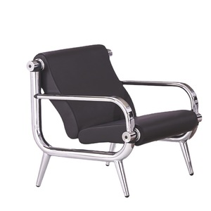 Conjunto de sofá de oficina Ou He con estructura metálica, tapizado en cuero negro, 3 plazas con dos sillones para área de recepción - Product Image 5