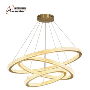 Lampu gantung geometris Nordic Modern, lampu Fashion mewah cincin bulat kualitas tinggi lampu liontin Hotel Villa lampu gantung emas