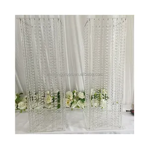 Factory price clear acrylic flower stand wedding table centerpiece clear crystal beads square acrylic wedding aisle decoration