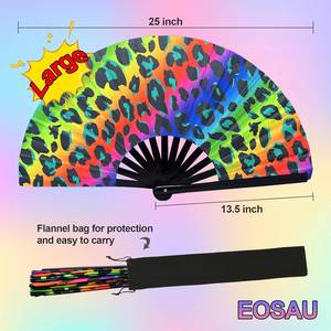 Abanico Plegable con Diseño Personalizado de Leopardo Arcoíris, con Bolsa de Terciopelo, Abanico de Mano Grande para Fiestas, Festivales y Bailes - Product Image 4