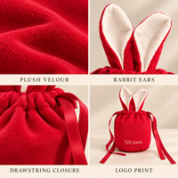 Pochette en velours à cordon avec oreilles de lapin mignonnes, logo personnalisé, sac cadeau doux pour bonbons, bijoux, emballage de faveurs de mariage