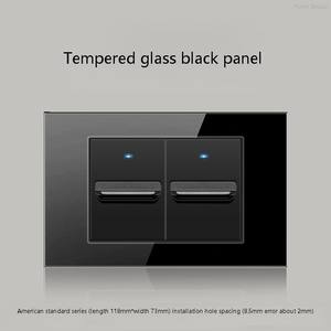 American Standard Wall Switch Socket Type 118 <b>Black</b> Tempered Glass Panel Two-Way Push Reset Button <b>Touch</b> Panel IP20 Switch - Product Image 2