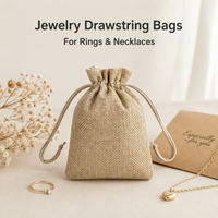 Sacs à cordon ajustables pour bijoux en lin, vente en gros Chine, pochettes cadeaux personnalisées avec logo, emballage en vrac pour bagues et colliers