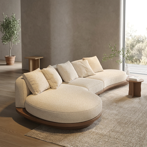 Modern Minimalist Luxury S Shape Fabric Sectional <b>Sofa</b> with <b>Wooden</b> Legs and Cushion Back <b>for</b> Living Room - Product Image 3