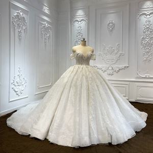 Robe de mariée de bal de fin d'année longue jusqu'au sol en tulle avec appliques florales en cristal modernes LSCJ09, traîne de cour - Product Image 6