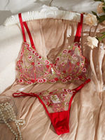 Nouvelle fleur de dentelle française brodée fille chaude rassembler ensemble de lingerie en maille mince et sexy pour les femmes