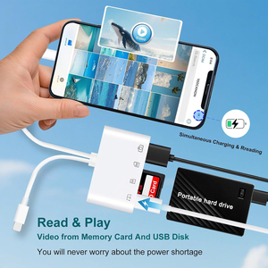 Lecteur de <span class=keywords><strong>carte</strong></span> <span class=keywords><strong>SD</strong></span> portable USB-C <span class=keywords><strong>vers</strong></span> Lightning avec port OTG femelle, double ports, <span class=keywords><strong>adaptateur</strong></span> de <span class=keywords><strong>carte</strong></span> mémoire 4-en-1 avec charge rapide - Product Image 3