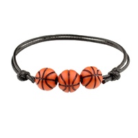 Bracelet tressé élastique ajustable avec breloques, style européen et américain, motif ballon de football et tennis, bleu - Grande Vente