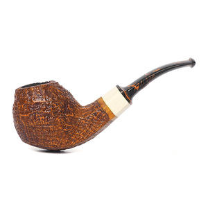 Muxiang Briar Smoking Pipe Bent Type Dark Sandblasted Cumberland Ivory Ring Tobacco Pipe - Product Image 5