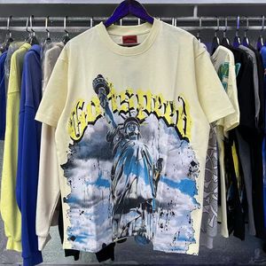 เสื้อยืดแขนสั้น GODSPEED ลายพิมพ์รูปเทพีเสรีภาพสุดเทรนดี้ ผ้าฝ้ายแท้คุณภาพสูง ทอเส้นด้ายคู่ สำหรับคู่รัก - Product Image 4