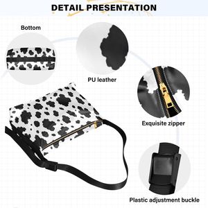 Bolso de Hombro con Estampado de Vaca para Mujer, Bolso Tipo Hobo Vintage de PU con Cierre de Cremallera, Bolso Casual para Viajes Diarios - Product Image 4