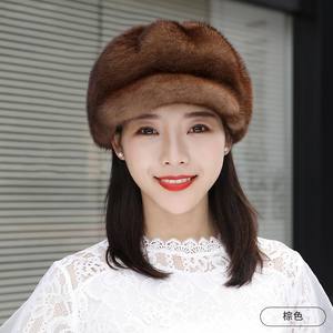 <span class=keywords><strong>Bonnet</strong></span> d'hiver en fourrure de vison véritable pour <span class=keywords><strong>femme</strong></span>, 7 couleurs, visière, chapeau chaud d'hiver de luxe avec <span class=keywords><strong>pompon</strong></span>, prêt à être expédié - Product Image 3