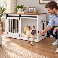 Meuble de canil en bois avec porte coulissante, table d'appoint pour chiens de petite et moyenne taille, avec coussin, pour intérieur