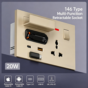 YuHe Group 146 Type Multi-Function Retractable Socket 20W <b>USB</b>-C <b>USB</b>-A <b>UK</b> <b>Plug</b> Wall Outlet Smart Life App Controlled Wi-Fi - Product Image 3