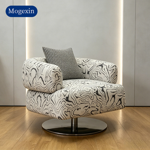 Fauteuil pivotant moderne en tissu imprimé abstrait, fauteuil de salon rembourré avec base en métal pour salon - Product Image 1