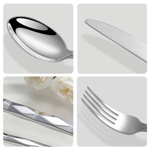 ชุดช้อนส้อมมีดสแตนเลสทรงเหลี่ยม ด้ามจับทรงสี่เหลี่ยม ปลายมีดทรงเพชร คุณภาพสูง หนาพิเศษ สำหรับโรงแรมและร้านอาหาร - Product Image 2