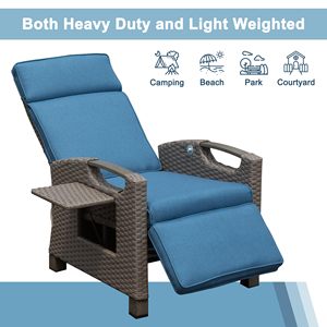 Cojines de espesor de ángulo ajustable, sillón reclinable, <span class=keywords><strong>mesa</strong></span> abatible de mimbre tejida a mano para exteriores, juegos de jardín fáciles de empujar hacia atrás - Product Image 4