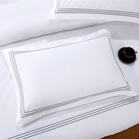 Draps de lit d'hôtel personnalisés de luxe de la marque JF Hilton, 300TC, blanc, 100% coton, ensemble de literie brodée pour hôtel
