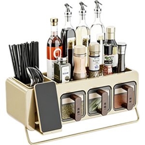 Wall Mounted Spice Rack With Drawers And Towel Bar For Kitchen Storage Creamy White Rectangle Punch Free Design - Product Image 5