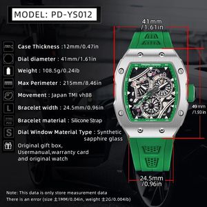 PAGANI DESIGN Original PD-YS012 <b>Skeleton</b> <b>Watch</b> <b>Automatic</b> Men’s Quartz <b>Watch</b> Silicone Square Sapphire Clock Waterproof - Product Image 5