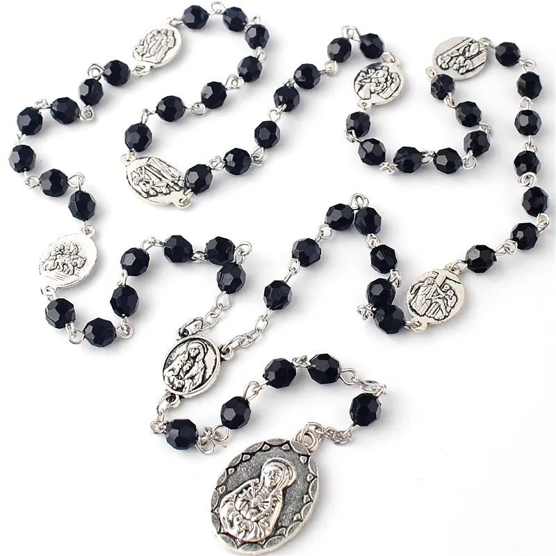 2021 New Product CRN001 Religious Seven Sorrows of Mary Rosary Chaplet Black Faceted Acrylic Beads Catholic Jewelry Necklace