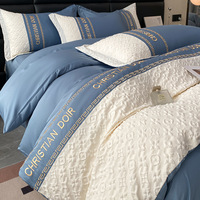Parure de lit de luxe rafraîchissante en satin pour l'été, ensemble 4 pièces en soie glacée douce et soyeuse pour lit Queen/King