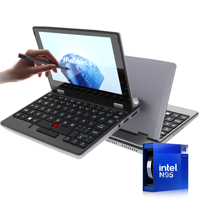 Newest Portable Mini Laptop Win11 N95 Quad Core 7 Inch Touch Screen Gray 16Gb Ram SSD Metal Business Office Pocket Notebook