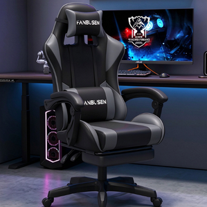 Silla de Juego Ergonómica de Cuero PU, Silla de Escritorio Giratoria con Altura Ajustable y Reposapiés para Oficina en Casa - Product Image 4