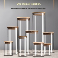 Bocaux de conservation en verre borosilicate à isolation d'air en une seule étape avec couvercle en bambou et joint hermétique en silicone pour thé, café, épices