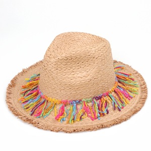 Sombrero de Paja Flexible con Borlas Coloridas para Mujer, Protección Solar para la Playa, Ala Ancha, Sombrero de Paja Natural, Talla Adulto - Product Image 3