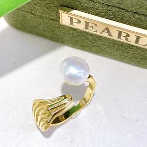 Handmade Gold Material <b>Ring</b> Natural Freshwater Pearl with Feather <b>Opening</b> Star Style Color Preserved Personalized <b>Ring</b> - Product Image 1