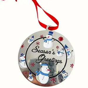 Hot-Sale Weihnachts baum Tür hängen Dekoration Spiegel poliert Metall Weihnachten Blank Gravur auf der Rückseite Holiday Metal Ornament