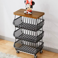 Chariot utilitaire à roulettes en acier au carbone robuste avec panier, étagère de rangement sur pied pour fruits et légumes, pour cuisine et garde-manger moderne