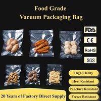 Sacs d'emballage sous vide haute transparence, étanches, barrière anti-oxygène, préservent la fraîcheur de la viande, du poisson, des légumes, du fromage, des plats au bain-marie
