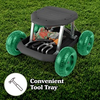 Siège de jardin roulant léger à 4 roues avec plateau porte-outils noir/vert |   Chariot-tabouret de jardinage pour le rangement des outils de jardin