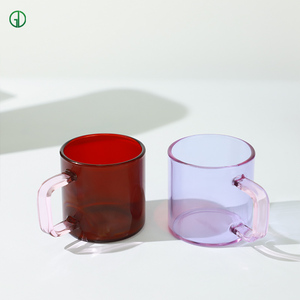 Wholesale 100ml Glass Coffee Mugs with Handle Custom Logo Strike Red Pink Purple Cups Glass Drinkware