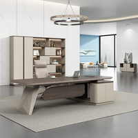 Escritorio Ejecutivo Modular de Madera de Diseño Moderno con Panel para CEO, Gerente, Oficina en Casa y Estantería