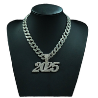 PD3078 Colliers cubains à chaîne à maillons de mode européenne Strass incrustés de diamants exagérés en alliage de zinc Icedout Nombre Pattern