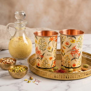 AK Verre de cuivre imprimé floral en laiton dans un ensemble de 2 finis multicolores au prix de gros pour la vaisselle/ustensiles de cuisine - Product Image 3