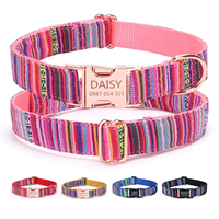 Collier pour chien et chat classique en nylon moderne rayé en polyester durable, réglable, pour l'entraînement tactique, gravure au laser