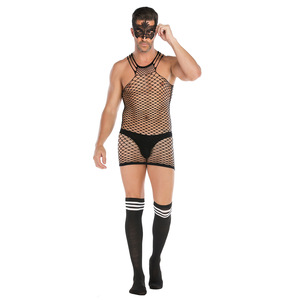 Adulte évider body Lingerie licou cou transparent masque extensible avec bas body pour hommes - Product Image 6