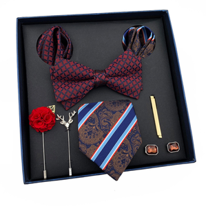 Conjunto de Corbata de Seda de Lujo Hecha a Mano con Pañuelo de Bolsillo y Lazo, con Caja de Regalo - Product Image 1