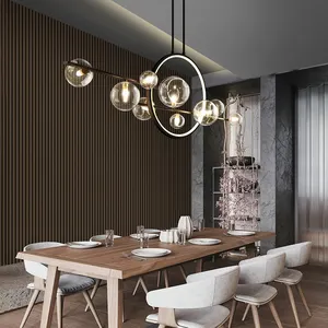 2022 sıcak satış demir lamba vücut cam küre top lamba gölge lüks restoran yemek odası masa Nordic avize