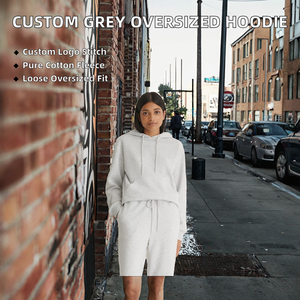 Sudadera con Capucha Extra Grande para Mujer, Color Gris Jaspeado, de Felpa, para Invierno, 100% Algodón Premium, Estilo Urbano, Informal, Holgada - Product Image 2